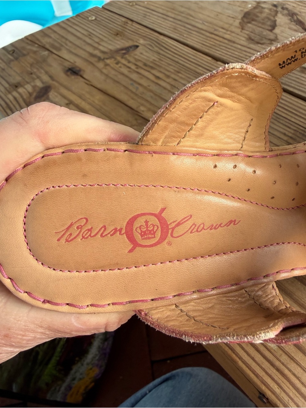 Born Coral and Cream Leather Cork-Stack Heel Mules - Picture 2 of 7